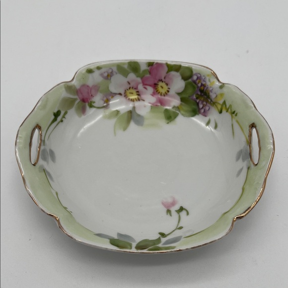 Nippon Other - Vintage Nippon Hand-Painted Floral Trinket Dish With 2 Handles and Gold Trim
